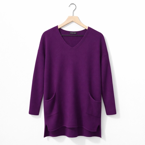 Eileen Fisher Sweaters - Eileen Fisher Deep Purple 100% Cashmere V-Neck Sweater with Pockets (104)